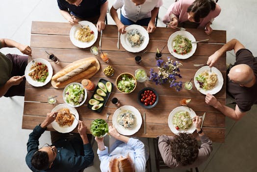 group of friends enjoying a potluck dinner