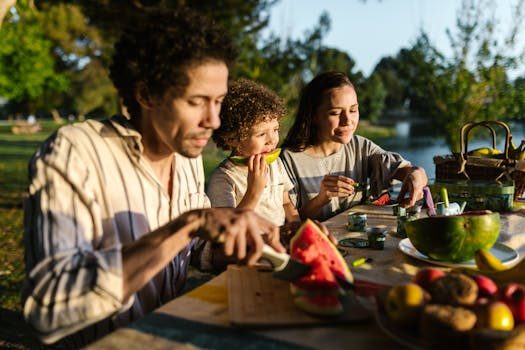 A family enjoying a picnic in the park