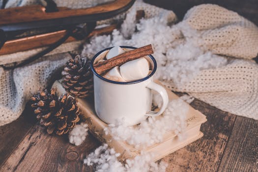 cozy winter scene with hot cocoa